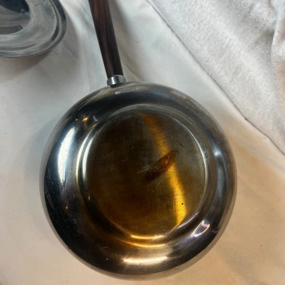 Vintage Stainless Steel Fondue Pot Wood Handle MCM Sauce Pan Made in‎ Japan
